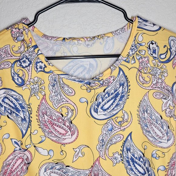 Boho, Casual or Dress up, Woman's Paisley Print Yellow A-Line Dress With Elbow-L - Picture 3 of 13